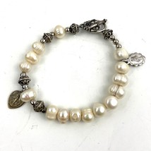 Freshwater Champagne Baroque Pearl Rosary Bracelet 7&quot; Charm Pendants - £15.47 GBP