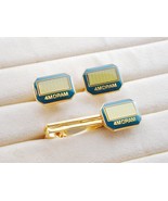 Mitsubishi Real Computer Memory Chip Gold Tone Cuff Links & Tie Bar NWOB - $39.99