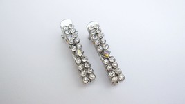 2 small silver metal crystal alligator hair pin clip barrettes fine thin... - $8.95
