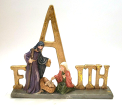 FAITH Holy Family Nativity Porcelain Figurine Mantle Christmas Decor - £12.02 GBP