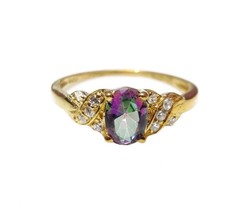 925 Silver Mystic Topaz Engagement Ring Gold Plated Promise Ring - £35.50 GBP