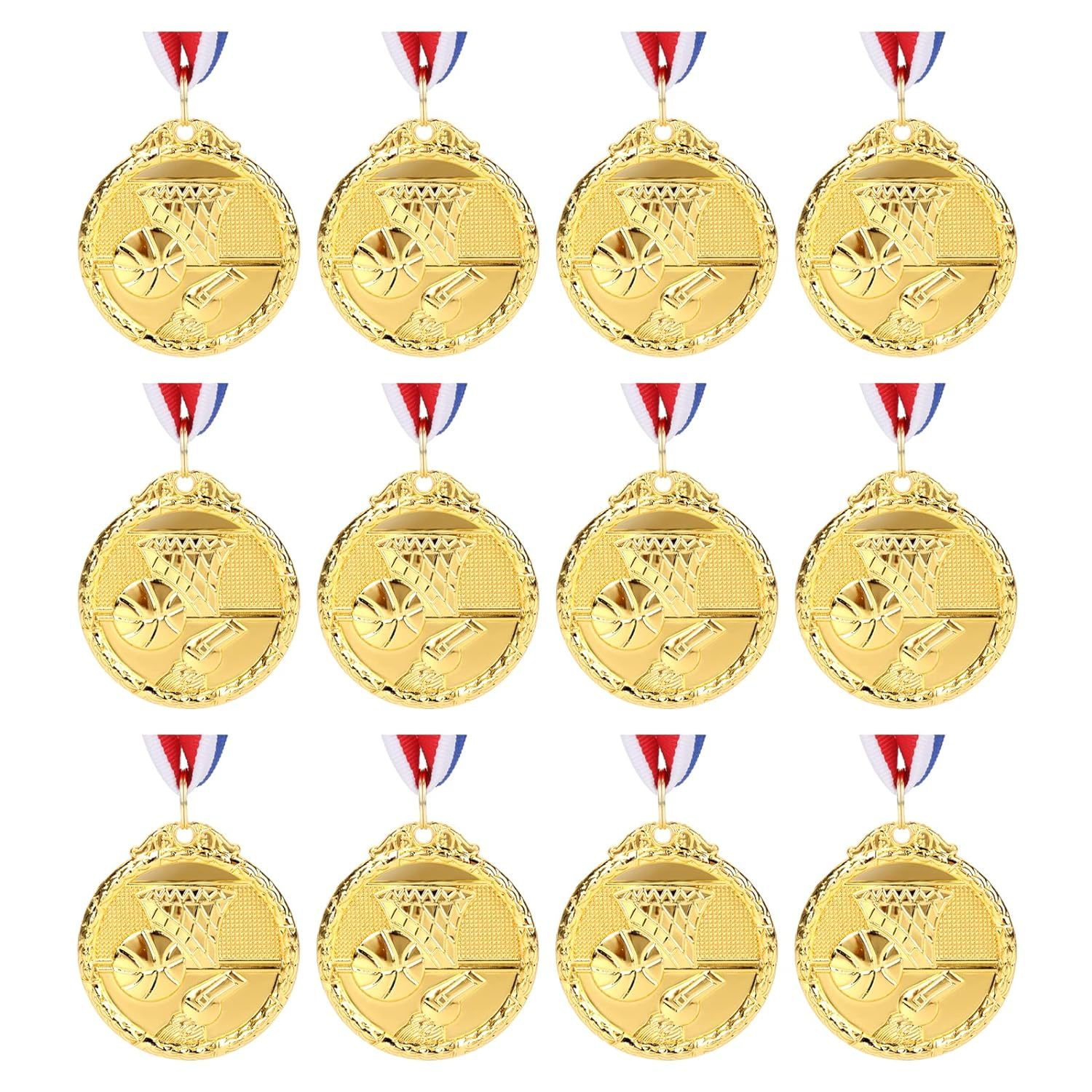 12 Pieces Gold Basketball Medals Set, Metal Medals For KidS Sports Basketball Ga - £22.34 GBP