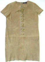 NWT Polo Ralph Lauren Leather Suede Lace-up Mini in Tan Shift Dress 2 $998 - £78.22 GBP