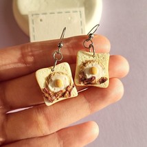 Breakfast Toast Earrings With Fried Egg And Bacon • Bread Slice Jewelry • Novelt - £11.58 GBP+