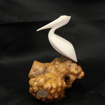 John Perry Pelican Sculpture Statue Bird On Burl Wood Nautical Decor Bea... - $64.67