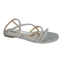 BADGLEY MISHKA Ivie Strappy Sandal Women&#39;s 8.5M Stone Embellished Silver... - £61.72 GBP