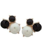 Anne Klein Gold-Tone Stone and Imitation Pearl Cluster Clip-On Stud Earrings - £8.79 GBP