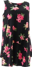 Susan Graver Black Floral Liquid Knit Sleeveless Tiered Dress Size PXXS NIP - £35.96 GBP