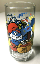 Papa Smurf 1983 Tumbler Drinking Glass 6&quot; Wallace Peyo Party Punch Hardees 16oz - £10.16 GBP