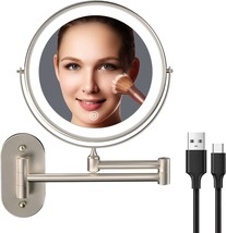Rechargeable Wall Mounted Lighted Makeup Vanity Mirror 8 Inch Double Sided 1X - £36.17 GBP