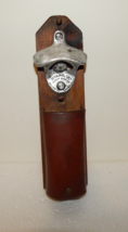 Vtg.Handmade Bottle Opener Metal Leather Wood USA STARR &quot;X&quot; Brown Co. NNews Va. - £19.67 GBP