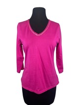 Coldwater Creek Size XSmall Pink RicRac Trimmed V Neck 3/4 Sleeve Shirt - £8.28 GBP