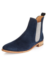 Handmade mens chelsea boots, Men Fashion blue ankle-high suede leather b... - $179.99