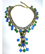 Juliana Style Blue Green Rhinestone &amp; Square Crystal Dangles - $213.75