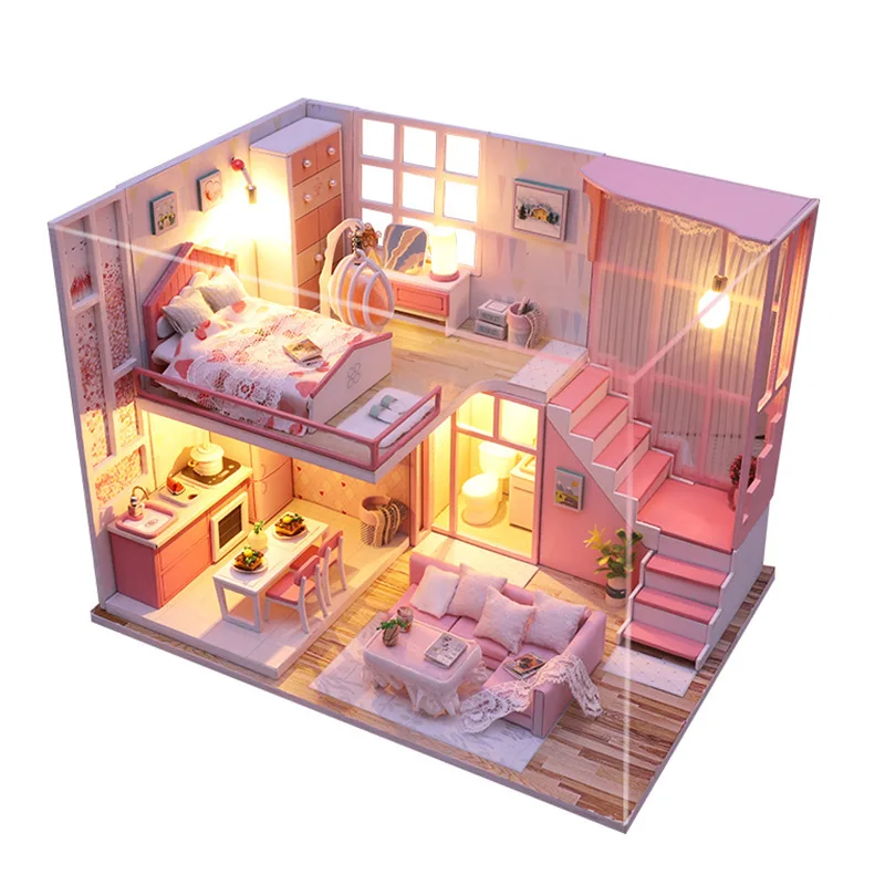 DIY Doll House Wooden Blocks Miniature Warm Romantic Dollhouse Model Building - £34.09 GBP+