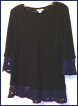 Womens Style &amp; Co Lace 3/4 Sleeve Pull Over Waffle Black Blue Top/Sweater L - £6.25 GBP