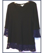 Womens Style &amp; Co Lace 3/4 Sleeve Pull Over Waffle Black Blue Top/Sweater L - $151.04 MXN