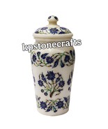 21&quot; White Marble Inlay Flower Pot – Handmade Semi-Precious Stone Planter... - $2,033.00