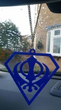 Blue Acrylic Superman Khanda Punjabi Sikh Pendant Car Rear Mirror Hanging Chain - £9.97 GBP