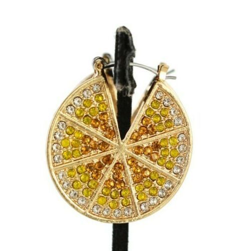 Yellow Gold Lemon Geometric Crystal Fashion Stylish Trendy Bling Hoop Earrings - £19.78 GBP