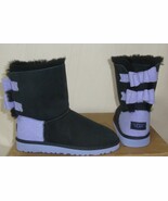 UGG Black Purple Bailey Wool Bow Boots Size 4 Youth =Women Size 6 NEW 10... - €77,36 EUR