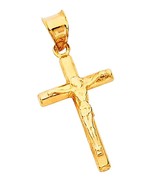 14K Yellow Gold Jesus Engraved Cross Pendant - Crucifix - - - £187.33 GBP