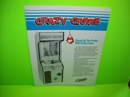 Crazy Crane Arcade Game Flyer Original Nos Redemption Claw Prize Promo Dynamo - £19.00 GBP