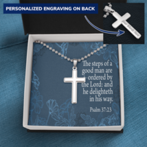 Steps Of A Good Man Psalm 37:23 Cross Necklace Message Card W Ball Chain Pendan - £38.04 GBP+