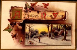 Postcard Super SALE-A Happy New Year -EMBOSSED Greeting Card -1916 - £1.16 GBP