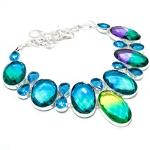 Multi Tourmaline London Blue Topaz Handmade Ethnic Necklace Jewelry 18&quot; SA 3940 - £15.41 GBP