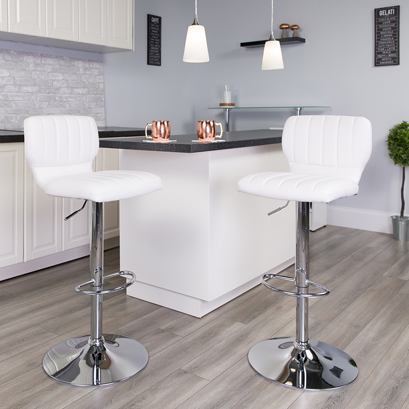 White Vinyl Barstool CH-132330-WH-GG