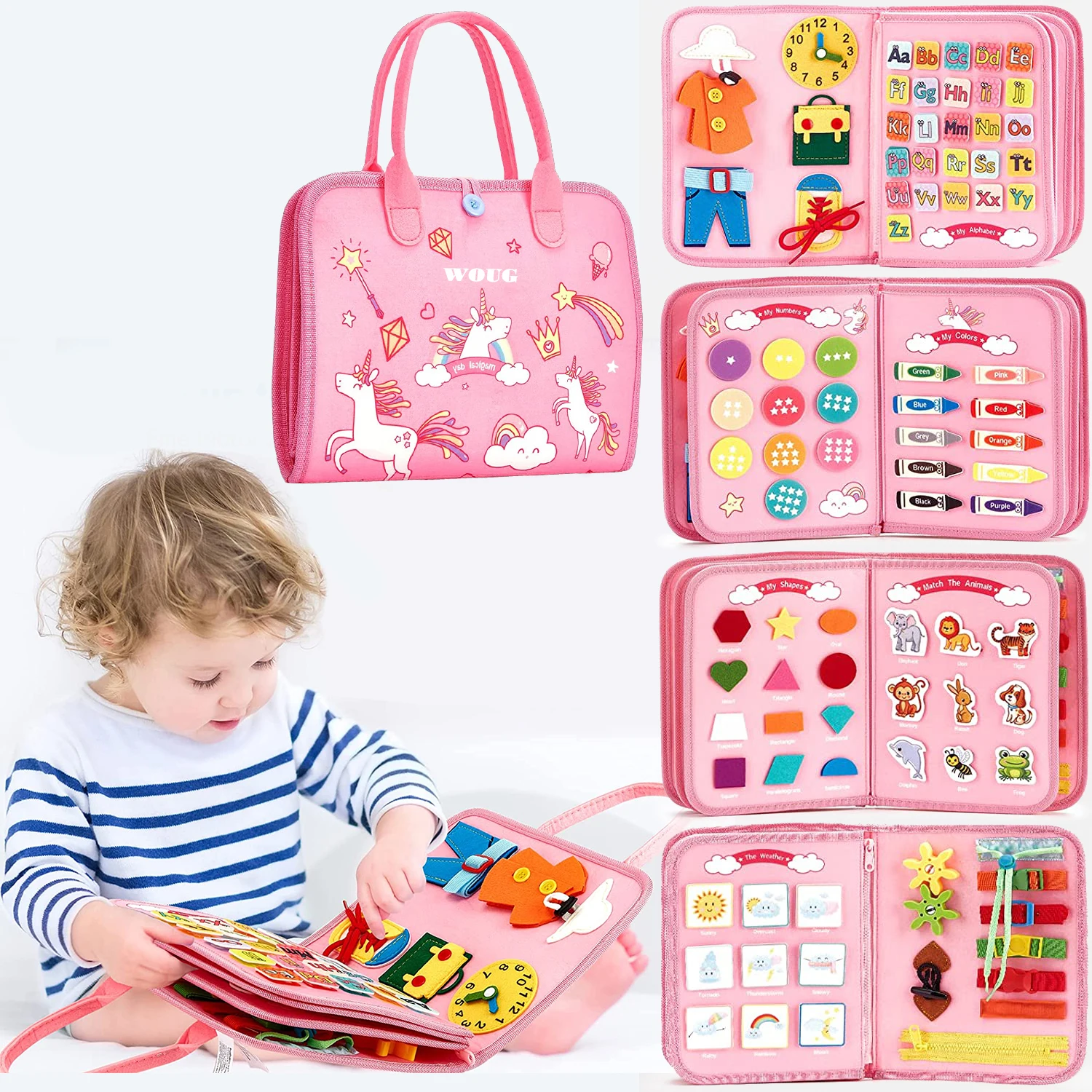 Montessori Toddler Busy Board Educational Activity for Basic Dress Motor Skills - £16.19 GBP