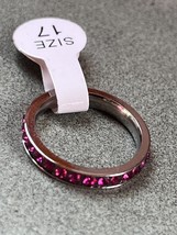 Thin Channel Set Hot Fuchsia Pink Rhinestone Silvertone Stacking Band Ring Size  - £9.02 GBP