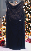 R&amp;M Richards Woman Lace Top Sequin Evening Dress Size 18W Ruffle Slit Black - £30.64 GBP
