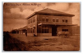 Union Railroad Depot Aberdeen Washington WA Sepia DB Postcard H28 - $8.86