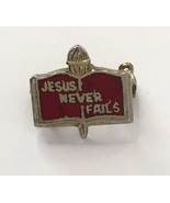 Vintage JESUS NEVER FAILS Pin Very Small Enamel Metal Red Open Bible - $12.00