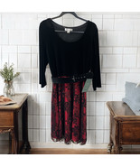 NWT Coldwater Creek Black Velvet Red Floral Mesh Glitter Holiday Dress S... - $73.26