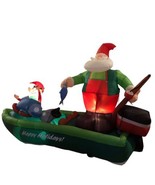 RARE Christmas Santa And Elf Fishing Boat Inflatable Airblown Blow Up #2205 - $366.53 CAD