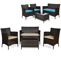 4PCS Outdoor Patio Furniture Set Cushioned Sofa Chair Coffee Table Peacock - £264.39 GBP