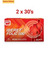 2 x 30&#39;s Iberet Folic 500 Vitamin C &amp; B Complex Iron Deficiency Anemia P... - £40.23 GBP