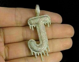 4Ct Taglio Rotondo Diamanti Finti Uomo &quot; J &quot; Lettera Ciondolo 925 Argent... - $94.48