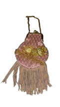 VINTAGE Pink Flowers Coin Purse With Fringe And Small Chain 7” Top To Bo... - $241.96 MXN