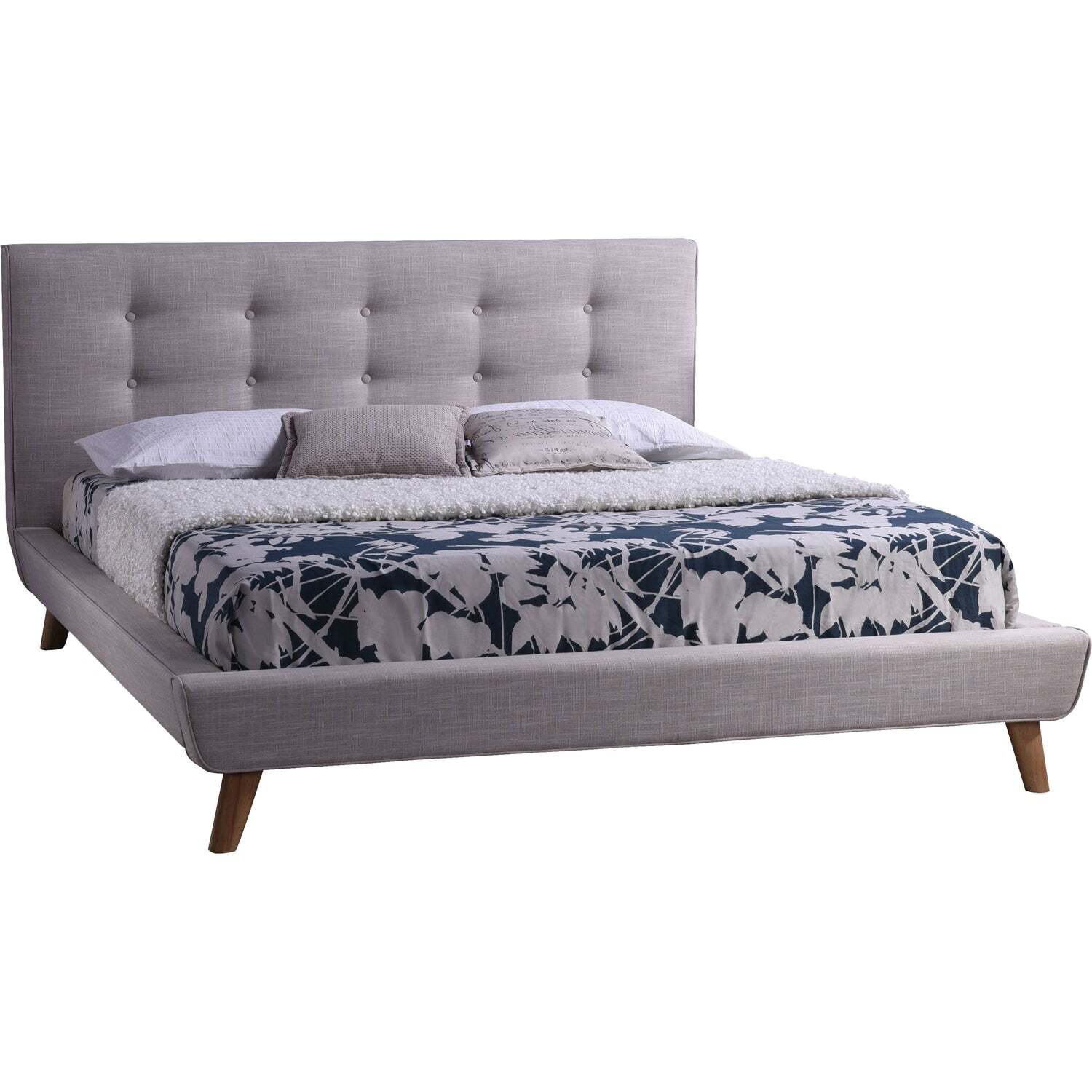 Queen Size Mid-Century Beige Upholstered Platform Bed Item image 2