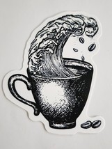 Great Wave Coffee Cup Beans Parody Sticker Decal Super Cute Monochrome D... - £1.76 GBP