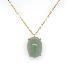 14k Yellow Gold Jadeite Jade Pendant with Bar Link Chain Jewelry (#J6223) - £502.42 GBP