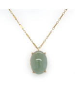 14k Yellow Gold Jadeite Jade Pendant with Bar Link Chain Jewelry (#J6223) - £501.88 GBP