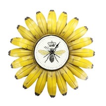 Sunflower Bumble Bee Wall Clock Yellow Metal 19" Diameter Indoor Outdoor Summer