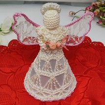 Handmade Crocheted Beaded Cristmas Angel Ornament Tree Topper - $12.98