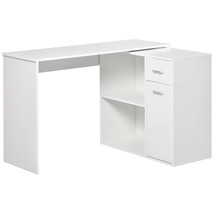 L-Shaped Desk, Rotating Corner Desk w/ Storage, White - $211.99