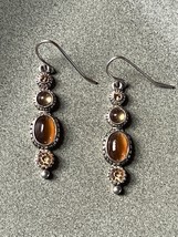 Long Yellow Orange Round &amp; Oval Jelly Cabs in Silvertone Dangle Earrings or Pier - £7.46 GBP